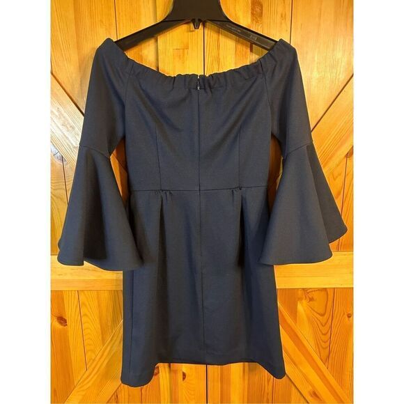 TRINA TURK MILEY OFF THE SHOULDER BELL SLEEVE DRESS NAVY SZ 6 NWT (4625) - Picture 6 of 8